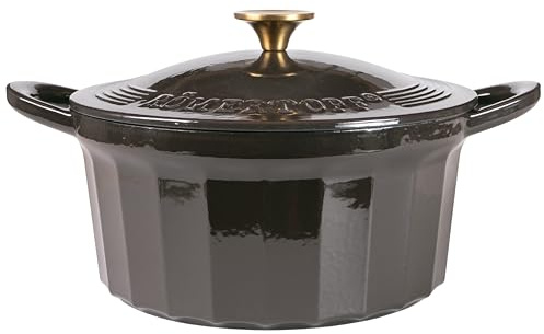 Romersk gryta gjutjärnsgryta med lock 24 cm – gryta emaljbeläggning, alla typer av spisar inklusive induktion, ugnssäker 250 °C, brödbakning stekning, PFAS-fri, antracit