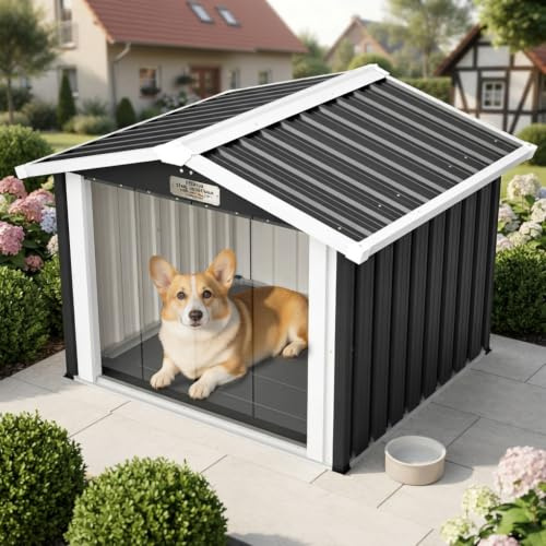 Caseta para perros XXL para exteriores, 102 cm, impermeable, protección UV, ventilación, color gris