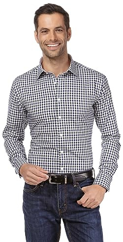 Vincenzo Boretti Camisa de Hombre, Ajustada Entallada (Slim-fit), 100% algodón, Manga-Larga, Cuello Kent, con entredós de Contraste, de Cuadros - no Necesita Plancha Verde 39-40