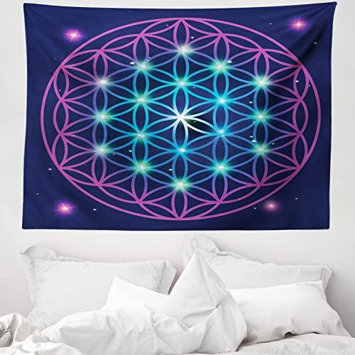 ABAKUHAUS Mandala Wandteppich, Ombre Blume des Lebens aus Weiches Mikrofaser Stoff Waschbar ohne Verblassen Digitaldruck, 150 x 110 cm, Indigo