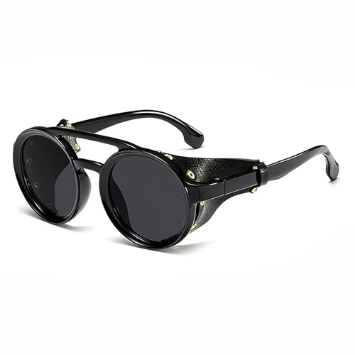 SHEEN KELLY Lunettes de Soleil Gothiques Rondes Vintage Side Shield Steampunk Retro pour Hommes Femmes
