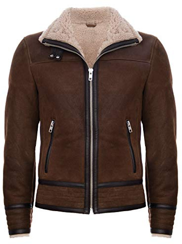 Infinity Leather Giacca per Uomo in Pelle Marrone da Motociclista RAF Pilot in Vera Pelle di Montone di Pecora S