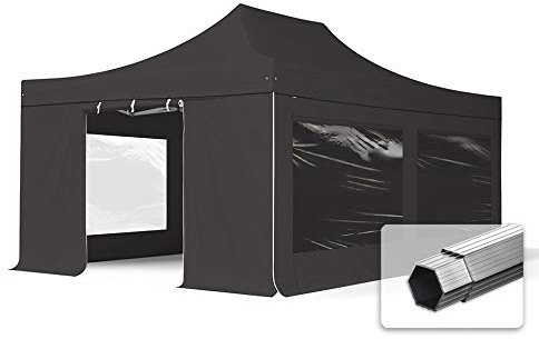 TOOLPORT ALU Pavillon Faltpavillon 4x6m mit Panoramafenster robust und wasserdicht Professional 50mm Partyzelt schwarz