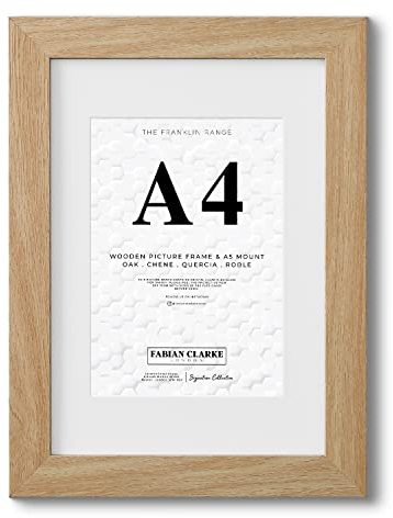Fabian Clarke London® A4 Modern Oak Wooden Picture Photo Frame For Certificate or Noticeboard Poster with White A5 Mount to Hang Portrait or Landscape