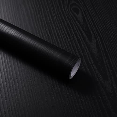 Abyssaly Wood Effect Sticky Back Plastic Roll Vinyl Wrap Self Adhesive Wallpaper Black Wallpaper Waterproof Film for Decorative Furniture Kitchen Countertop Table 40cm X 300cm