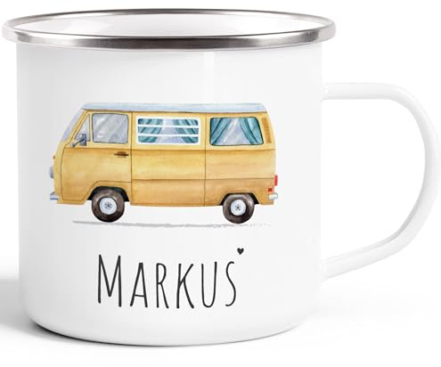 SpecialMe® Emaille-Tasse Camping Bus Camper personalisierter Emaillbecher mit Namen persönliche Geschenke Emaille-weiss-silber standard