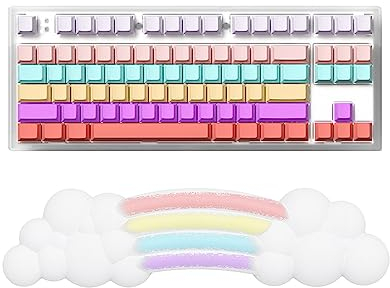 Handballenauflage Rainbow Cloud Keyboard Wrist Rest Ergonomische Handgelenkstütze Memory Schaum Kissen – Wolkenweicher Komfort – Rutschfeste Gummibasis für Computer/Laptop/Büro/Gaming/Schreiben – Bunt