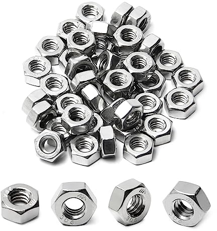 Mriuuod 100pcs 1/4-20 Hex Nuts, 304 Stainless Steel, Hex Drive, UNC Nuts Fasteners, 1/4 Stainless Nuts Replacement Nut with Plastic Case