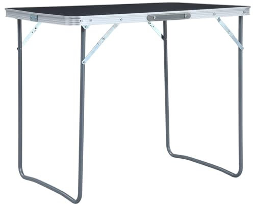 ARKEM Tavolo da Campeggio Pieghevole Telaio in Metallo 80x60cm Grigio,Tavolo Pieghevole Rettangolare Multifunzione Con Piano E Struttura Richiudibile Salvaspazio, Per Arredo Esterno, Interno, Giardino