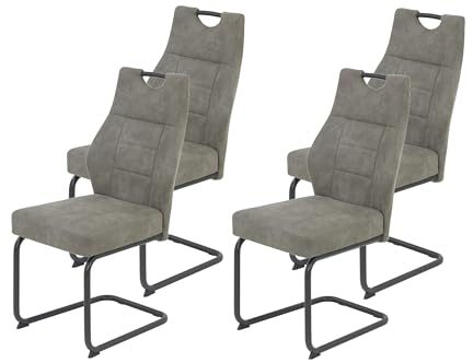 Hela Tische, 4er Set Esszimmerstuhl Schwingstuhl Linda, Vintage Grau, Rundrohgestell grau, Komfortsitz Federkorb, 140kg belastbar