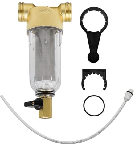 POFET Wasserfilter, 1 Zoll Wasservorfilter, Sedimentfilter mit 3/4 Zoll Adapter, spülbarer Feinfilter für Brunnenwasserschlauch-Sedimentfilter