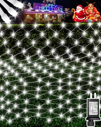 Luces de red de Navidad de 12 pies x 5 pies, 360 luces LED de malla para exteriores con 8 modos, cadena de luces impermeables para el hogar, jardín, patio, decoraciones de Navidad conectables
