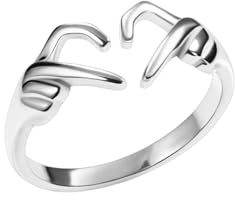 Anello a forma di dito in argento – Anello aperto – Mani Abbraccianti Amicizia – Anello con dito indice – Anello a cuore regolabile – Argento Sterling 925 – Idea regalo, Argento sterling, Nessuna