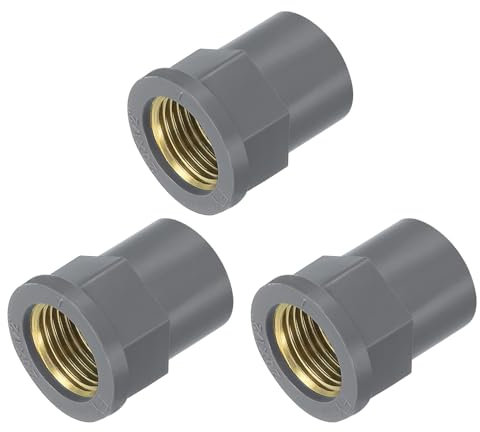 QUARKZMAN 3 Piezas de Conexiones de Tubería de PVC, Acoplamiento de Tubería Roscada de Latón de 20mm 1/2 PT Hembra Adaptador Conector para Fontanería de Alcantarillado, Riego, Gris
