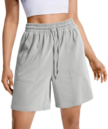 Long Sweat Bermuda Womens Shorts Trendy Comfy Casual Summer Maternity Cotton Sweatshorts Dressy Stretchy Loose Drawstring Lounge Biker Volleyball Workout Running Athletic Shorts for Women Sold Grey S