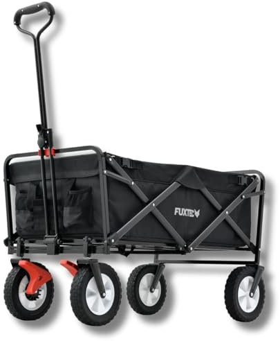 FUXTEC Bollerwagen FX-CT100 Negro, Carro de Transporte Plegable con Capacidad hasta 75?kg, Incluye Barra de Empuje, Plegado Compacto, Ideal para niños, excursiones, Playa y Festivales.