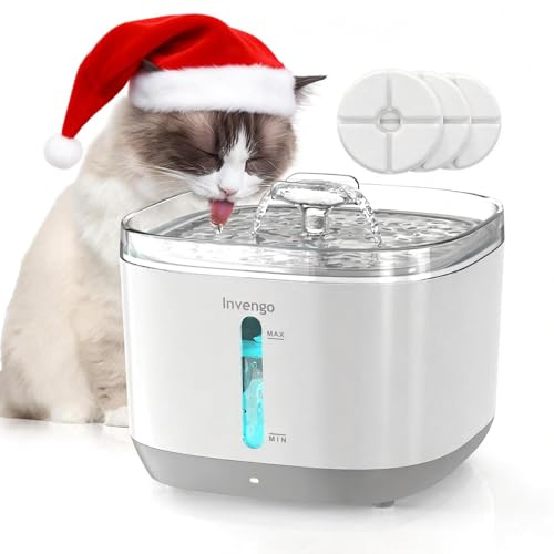Fuente de Agua inalámbrica para Gatos y Perros, Cuenco de Acero Inoxidable de 3 litros, Fuente automática Recargable y silenciosa con Sensor Inteligente para Varias Mascotas, 3 filtros incluidos