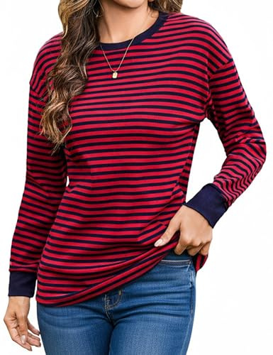 Totatuit Jersey Mujer Estampado de Rayas en Tejido de Punto Ajustado y Atemporal para Look Diario Rojo，S