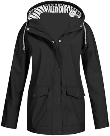 duxyoz Raincoat Women Waterproof Coat Long Rain Coat Womens Hooded Trench Coat Windproof Winter Coat Plus Size Loose Outwear Overcoat Solid Outdoor Sportswear Ladies Warm Rain Jacket Black 4XL