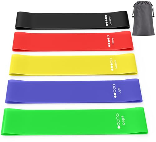 【5 Pezzi】YLK Elastici Fitness, Set di Fasce Bande Elastiche Fitness con 5 Diversi Livelli di Resistenza, Elastici Palestra per Crossfit, Yoga, Pilates con Borse Portaoggetti (APack)