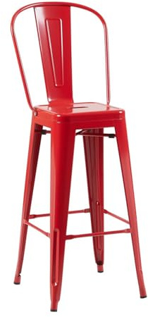 FWStyle Bistro Red Bar Chairs Set of 4 117x48x44cm Galvanised Steel | 117x48x44cm, Galvanised Steel