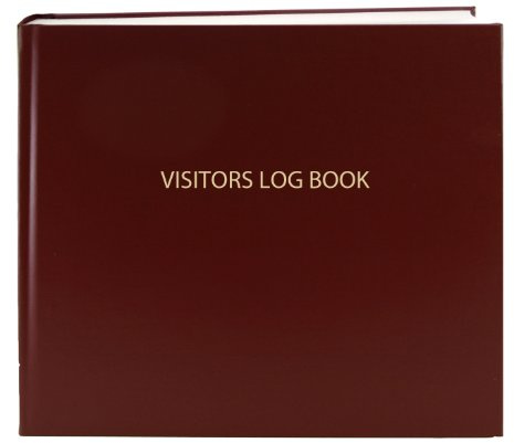 BookFactory® besökarloggbok/besökarregistrering/besökare inloggningsbok - 120 sidor, 8 7/8 x 7 tum - Blått fodral, Smyt-sydd hårdbunden Vinröd