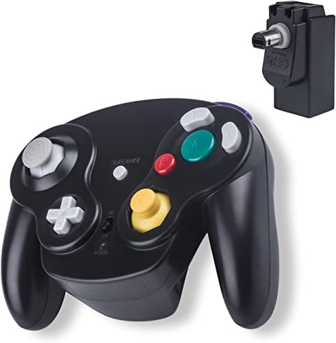 TechKen Gamecube Controller, kabellos, Bluetooth, 2,4 G, NGC, Gamepad, Joystick, GC-Controller, Game, Cube, Pad, mit Empfängeradapter für Gamecube (schwarz)