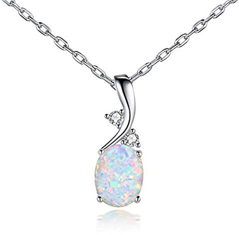 AILUOR Vintage Opal Pendant Necklace, Silver Plated Created Gemstone Oval White Opal Fashion Jewelry for Women Mother - Endless Love (Silver)