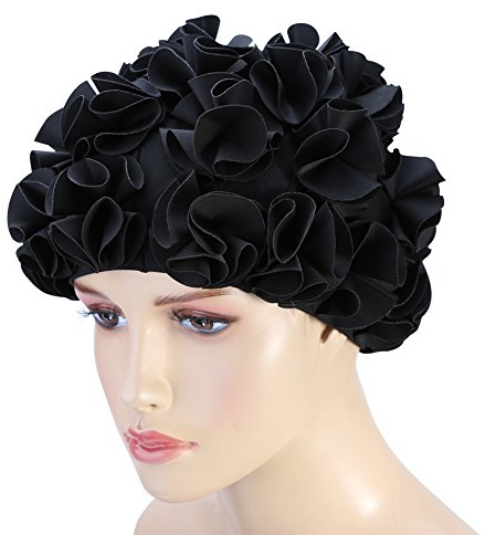 Gorro de natación de la Flor Pelo Largo Gorro de baño Mujeres Adultos niños Retro Floral pétalo natación Sombreros de Moda elástico Largo Nadar Gorro de baño