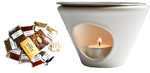 Esoterik-Versand Räucherstövchen Konus, Keramik weiss incl. 10tlg. Schnupper-Set mit Kräutern und Harzen
