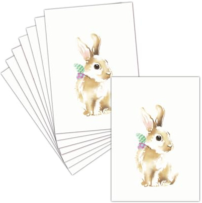 MERCI-FACTEUR.COM Carte Joyeuses Pâques - 8 Cartes Postales (3 Formats Dispos) - Carte Lapin Doux Avec Å“ufs Colorés De Pâques