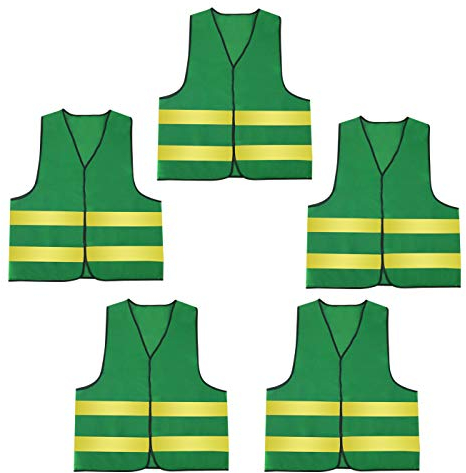 AIEOE 5 Stück Warnweste Set Atmungsaktive Sicherheitweste Unisex Pannenweste Reflektierende Schutzweste - Grün und Gelb