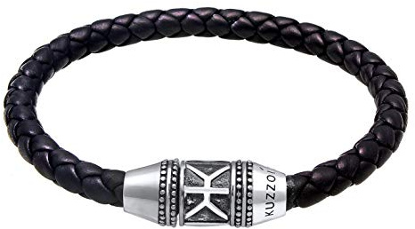 Kuzzoi Buddha - Bracciale da uomo in pelle intrecciata, 29 mm, colore: nero, 19 centimeters, Pelle