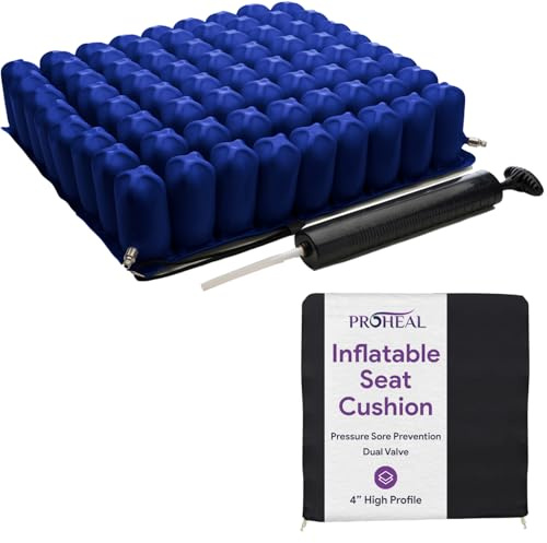 Inflatable Wheelchair Seat Air Cushion - 20 x 18 - High Profile - Pressure Sore and Ulcer Treatment - Dual Valve for Pressure Redistribution - Includes Pump, Nylon Cover, and Repair Kit