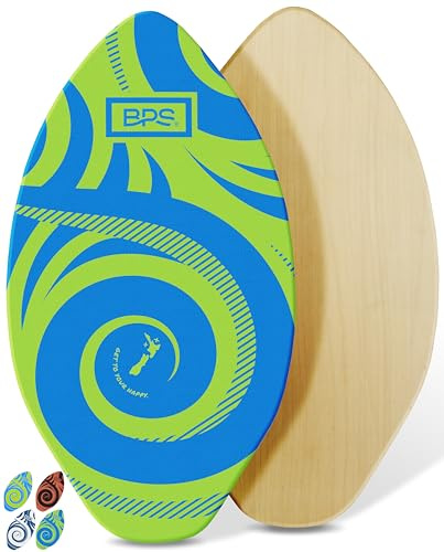 BPS 'Koru' Best Performance 40 Wooden Skimboard | Colored EVA Grip Pad High Gloss Clear Coat | Kids and Adults, Textured Wax Free Foam | Green with Dark Blue Accent