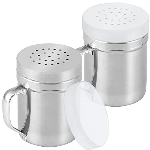 CUSINIUM Metal Salt Pepper Cooking Dredge Shakers - With Handle - Seasonings Spice Shakers With Holes and Lids - 6 Ounce, 2pcs | Style: Medium