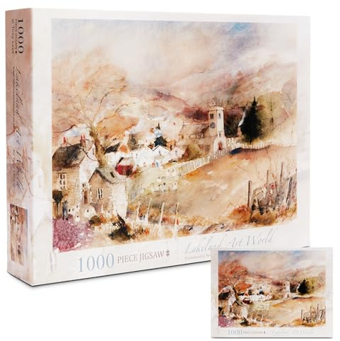 Lakeland Art World 1000 Piece Jigsaw Puzzles for Adults, Lake District, Hawkshead & Lakes, Featuring Beautiful Watercolor Artwork, Measuring 68.5 x 49cm, for a Stunning Landscape Experience