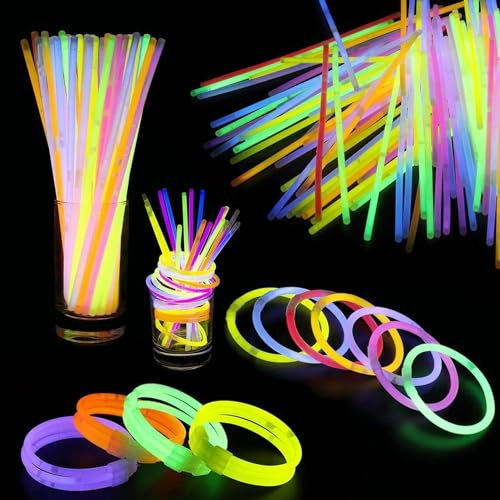 WedDecor Bastoncini luminosi di alta qualità con connettori, bastoncini luminosi lunghi 20,3 cm, confezioni per feste per adulti, bastoncini fluorescenti al buio, collane e braccialetti per feste per
