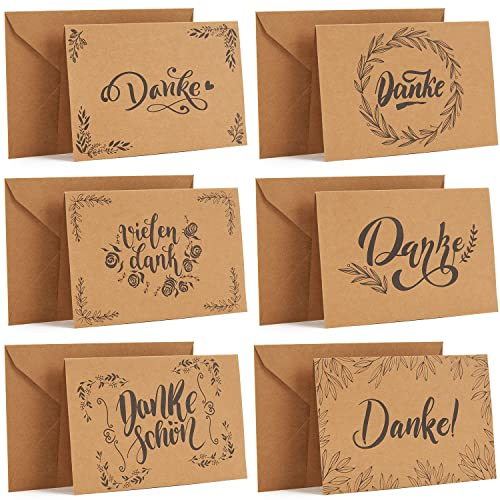 Ohuhu 36 Stück Dankeskarten mit Umschlägen und Aufklebe, Kraftpapier Danke Karte für Grußkarten für Geschenkkarten DIY Dankeskarten Geschenk, 10 x 15 cm, auf Deutsch