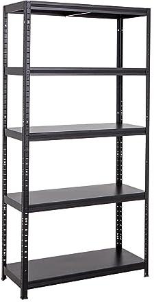 BiGDUG 5-Tier Painted Garage Shelving - Black - Steel Shelving Boards - 1900h x 900w x 400d mm - 90kg Per Shelf UDL (450kg Per Shelving Bay)