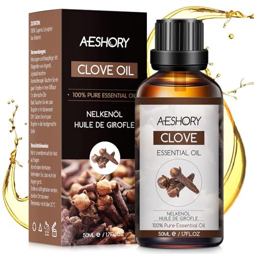AESHORY Huile Essentielle Clou de Girofle 50ML, Huile de Clou de Girofle pour Diffuseur 100% Pure & Naturelle, Huiles Parfumées Aromathérapie de Clou de Girofle pour Améliorer la peau, Relax, Dormir