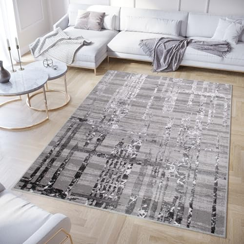 TAPISO Crystal Teppich Kurzflor Glänzend Dunkelgrau Grau Streifen Abstrakt 3D Effekt Wohnzimmer Schlafzimmer Modern Design ÖKO-TEX 160 x 220 cm