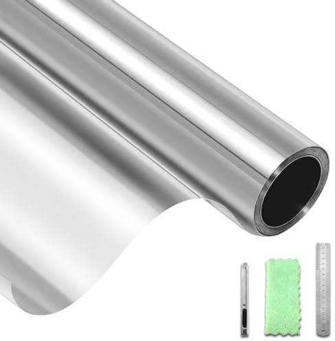 DIFIT One Way Window Film See Out Not in Privacy Films for Glass Windows Reflective Windows Film Anti-UV Anti-Glare Static Cling Window Tint for Home, Office（Silver-silver，30x200cm）