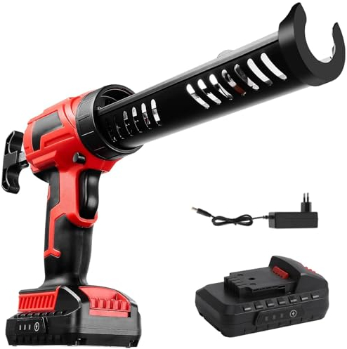 Akku Kartuschenpresse Mit Batterie, Elektrische Kartuschenpistole mit 4 Geschwindigkeiten und LED-Licht, silikonspritze für Abdichten, Spachteln, Abdichten (Mit Batterie) (Mit Batterie)