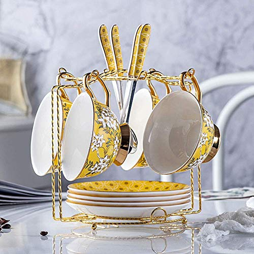asdchZen Service à thé européen en forme d'os, service à thé chinois en céramique, tasse à café, texture métallique, fleurs dorées pour la maison, le bureau, cadeau de mariage (13)