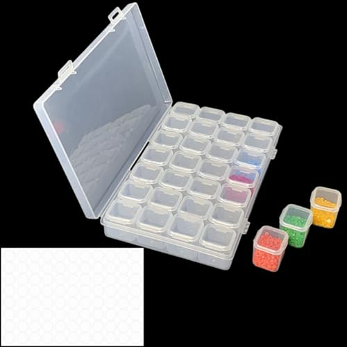 DAWOOWF 28Fächer Unabhängige Sortierbox,Sortierboxen für Kleinteile Diamond Painting Aufbewahrungsbox mit Leere handgeschriebene Aufkleber (1)