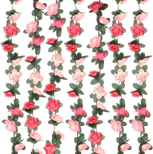 KALIONE Artificial Flowers Garlands 5 Meters Fake Flower Garland Artificial Flowers Hanging Decoration, 2 Strands Floral Vine Plant Garland Hanging Rose for Wedding Wall Party Garden Bedroom Table
