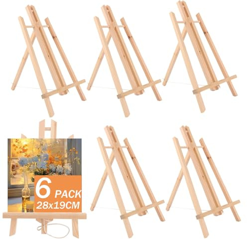 ASelected Set di 6 Cavalletti in Legno da Tavolo 30 cm, Cavalletto Pittura Pieghevole per Mini Tele, Cornici e Foto, Supporto in Pino per Eventi, Vetrine e Hobby Creativi