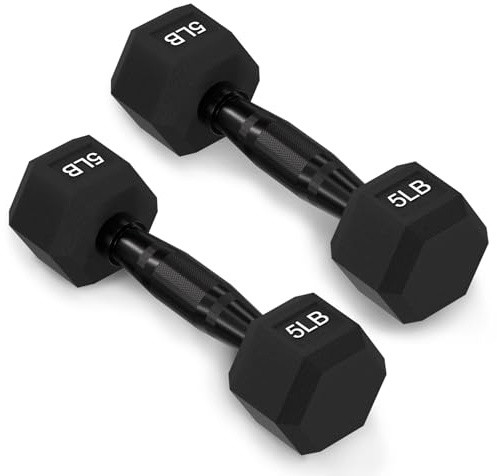 Fitvids Sexkantiga gummihantlar för träning och fitness, handvikter med halkfritt metallhandtag för hemmagym, många storlekar, 2,3 kg (2,3 kg)