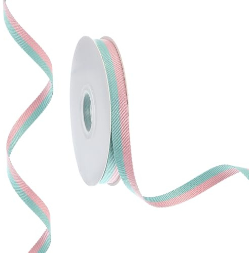 PATIKIL 9,8 meter x 1,0 cm julrandigt band, band godisband rulle tyg omslagsband för hantverk krans födelsedag bröllop dekoration, rosa grön